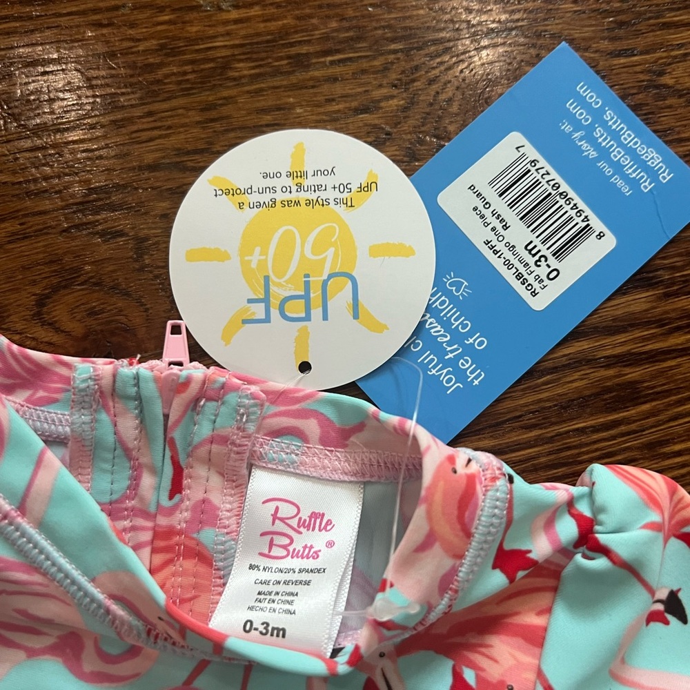 Fab Flamingo One Piece Ruffle Butts Rashguard Swimsuit - Picture 3 of 3